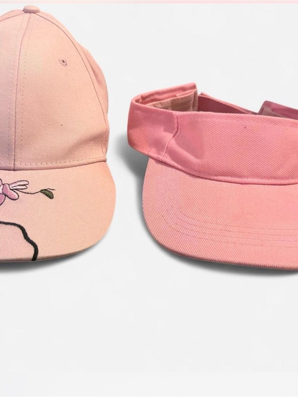 Pink Baseball Cap and Visor Set - Cute Floral Embroidery